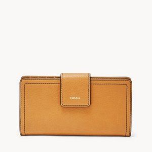 NWOT Fossil Logan RFID Tab Clutch Amber Gold